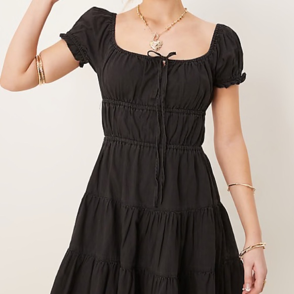 Aritzia Black Puff Sleeve Mini Sundress